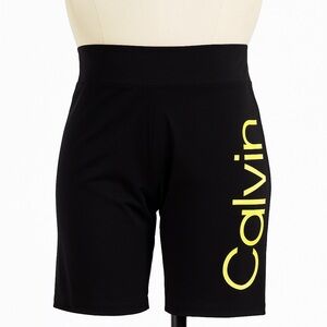NWOT Calvin Klein Black Yellow Logo Pull On High Waist Biker Shorts